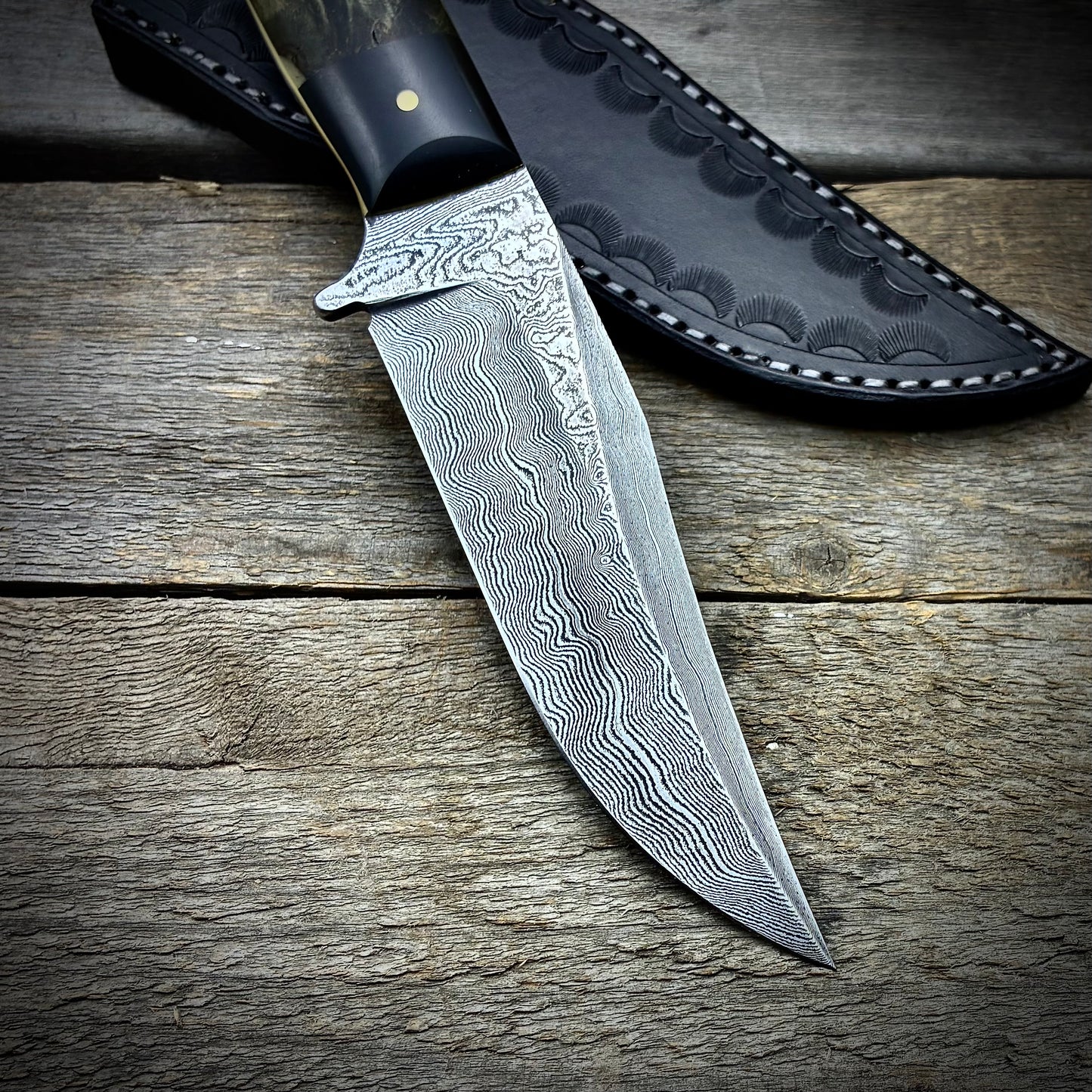 Damascus Hunter with Maple Burl and Mammoth Tusk Handle