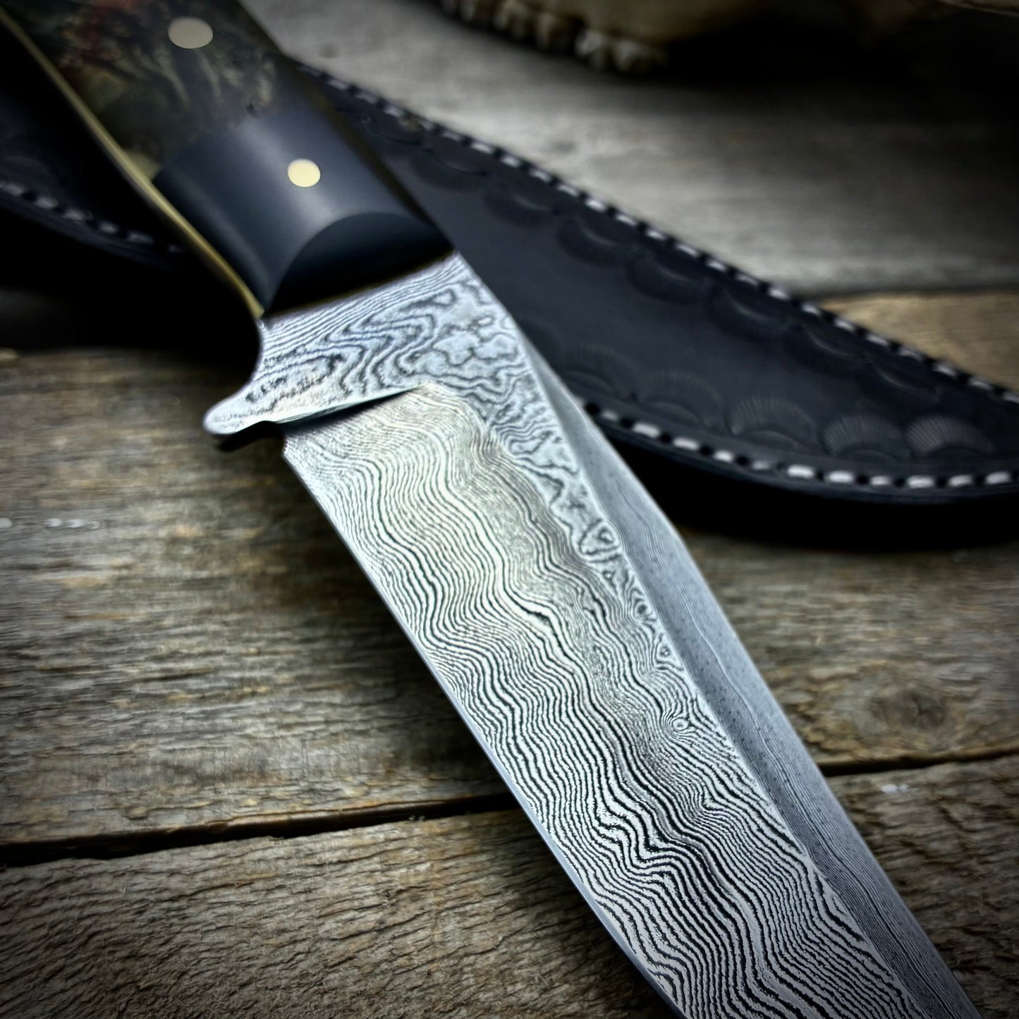Damascus Hunter with Maple Burl and Mammoth Tusk Handle