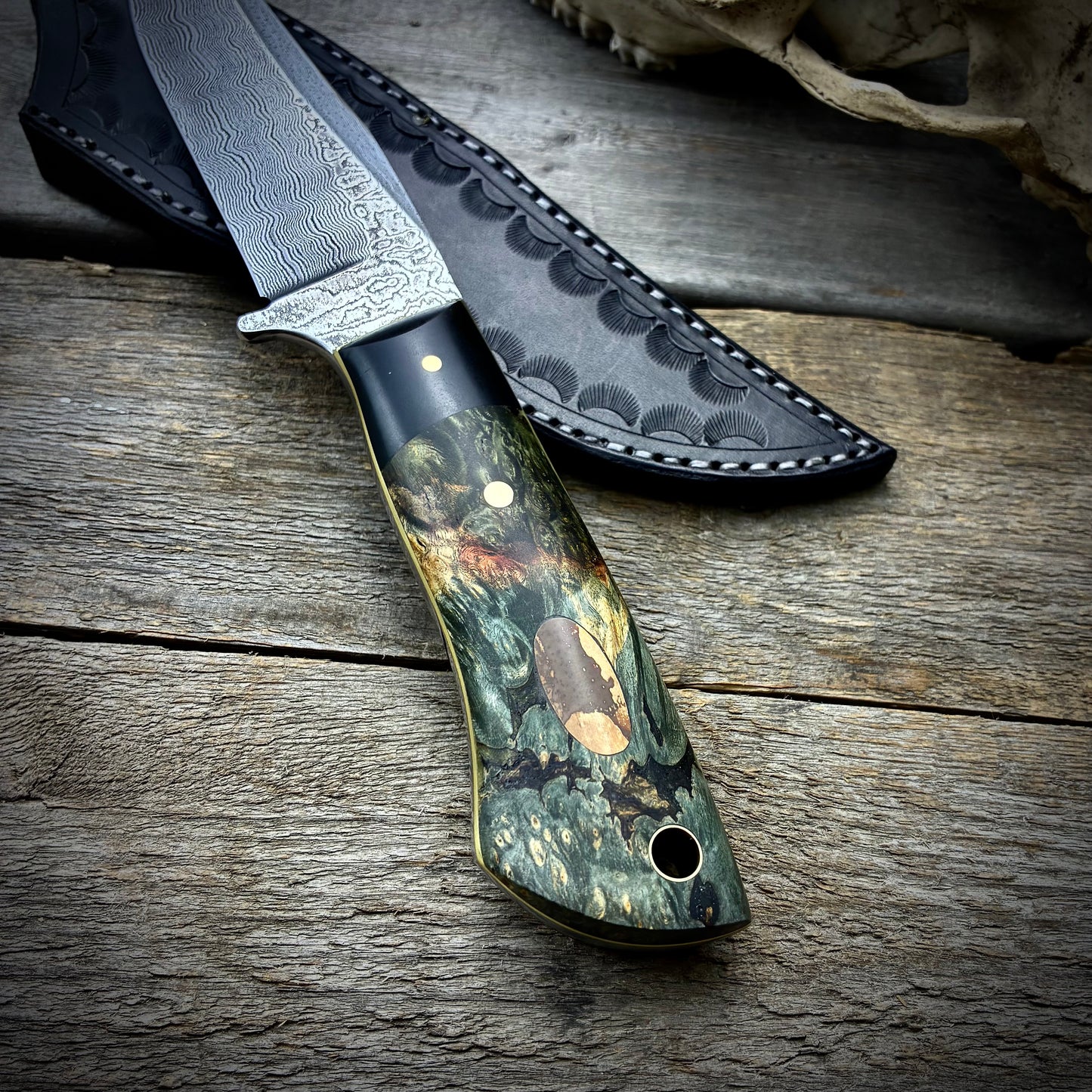 Damascus Hunter with Maple Burl and Mammoth Tusk Handle