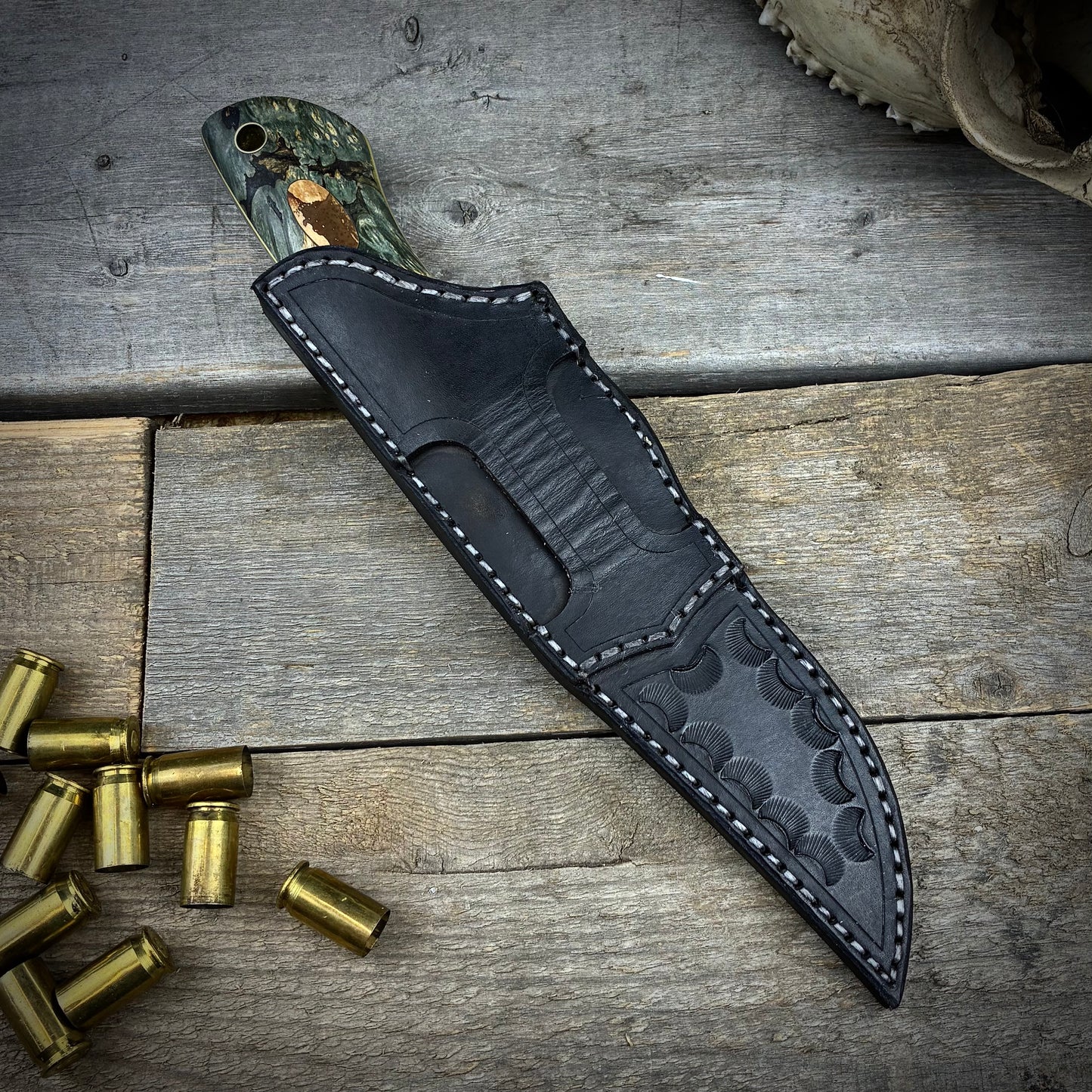 Damascus Hunter with Maple Burl and Mammoth Tusk Handle