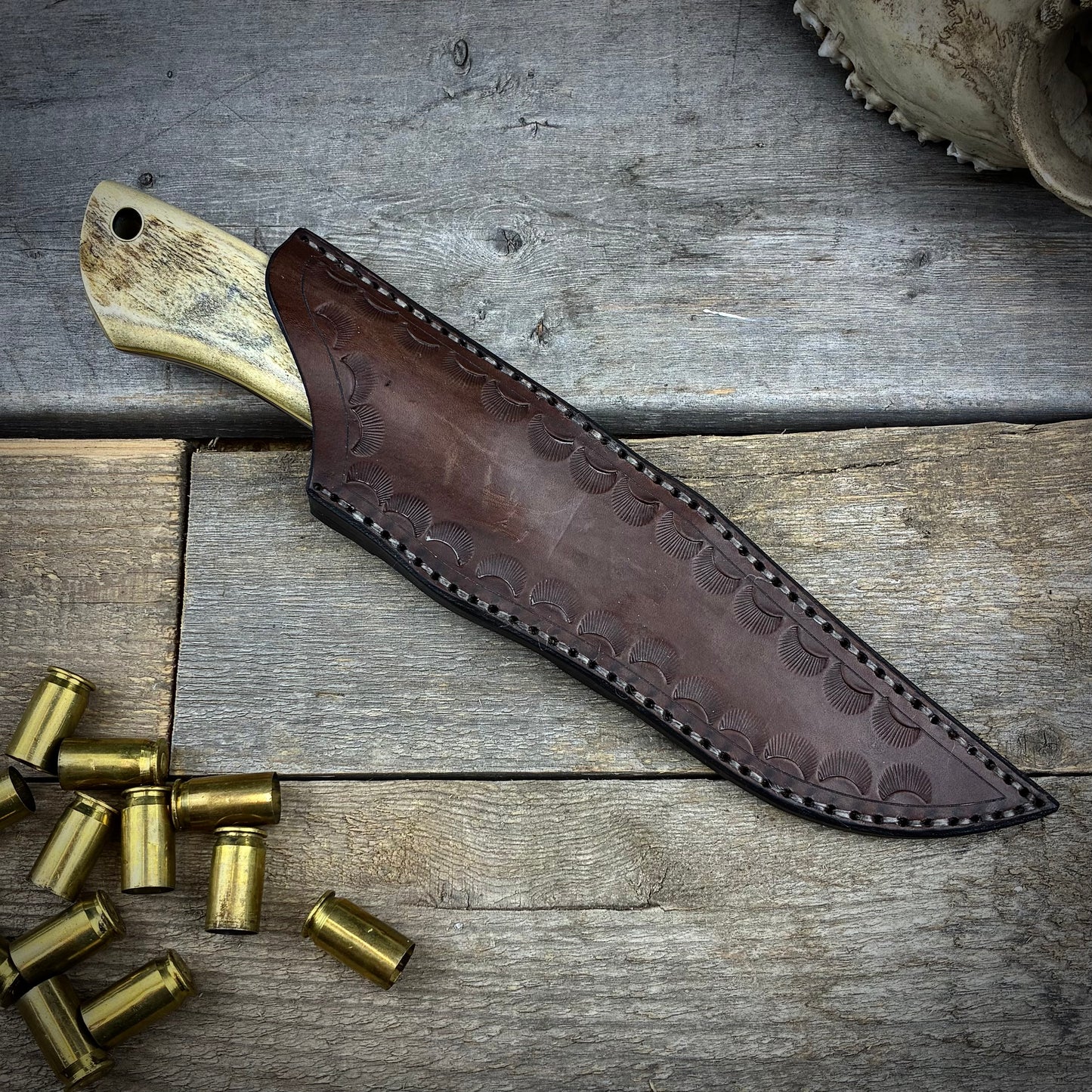 Damascus Hunter with Antler Handle