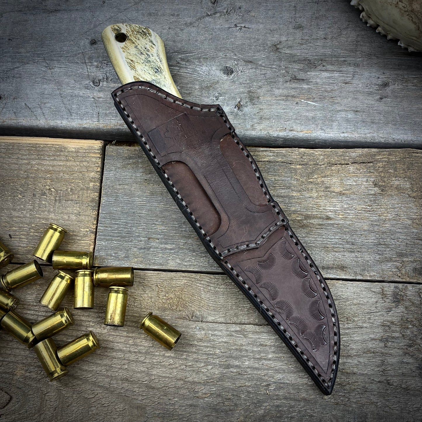 Damascus Hunter with Antler Handle