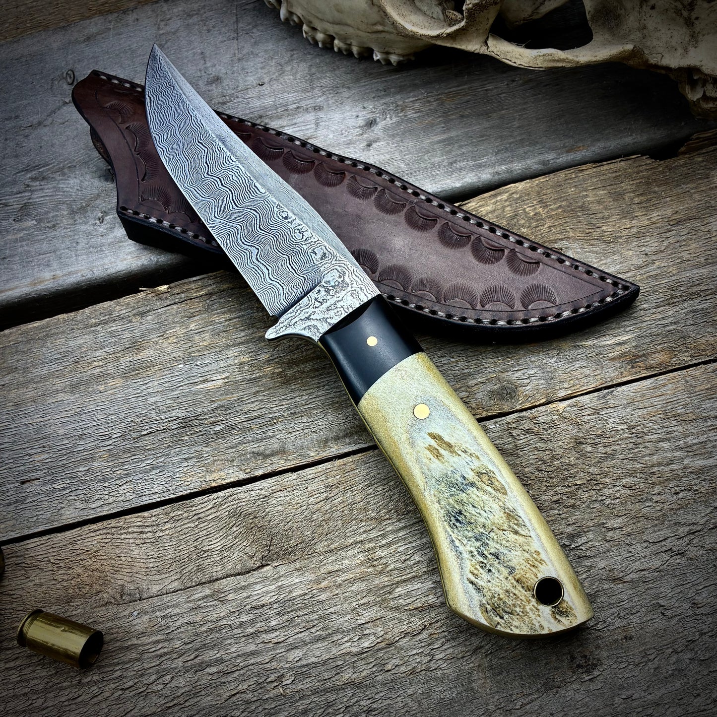 Damascus Hunter with Antler Handle