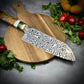 Japanese Santoku - Maple Burl Handle - Hand Forged Damascus Steel
