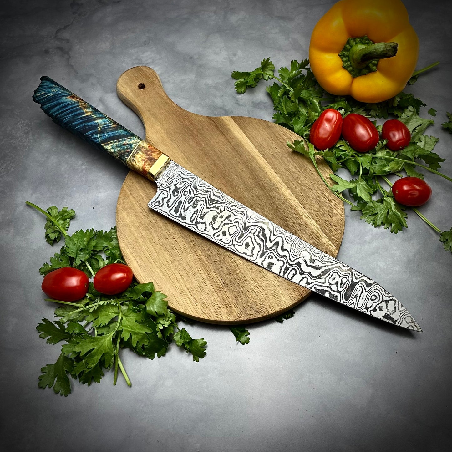 Damascus Japanese Gyuto - Maple Burl Handle
