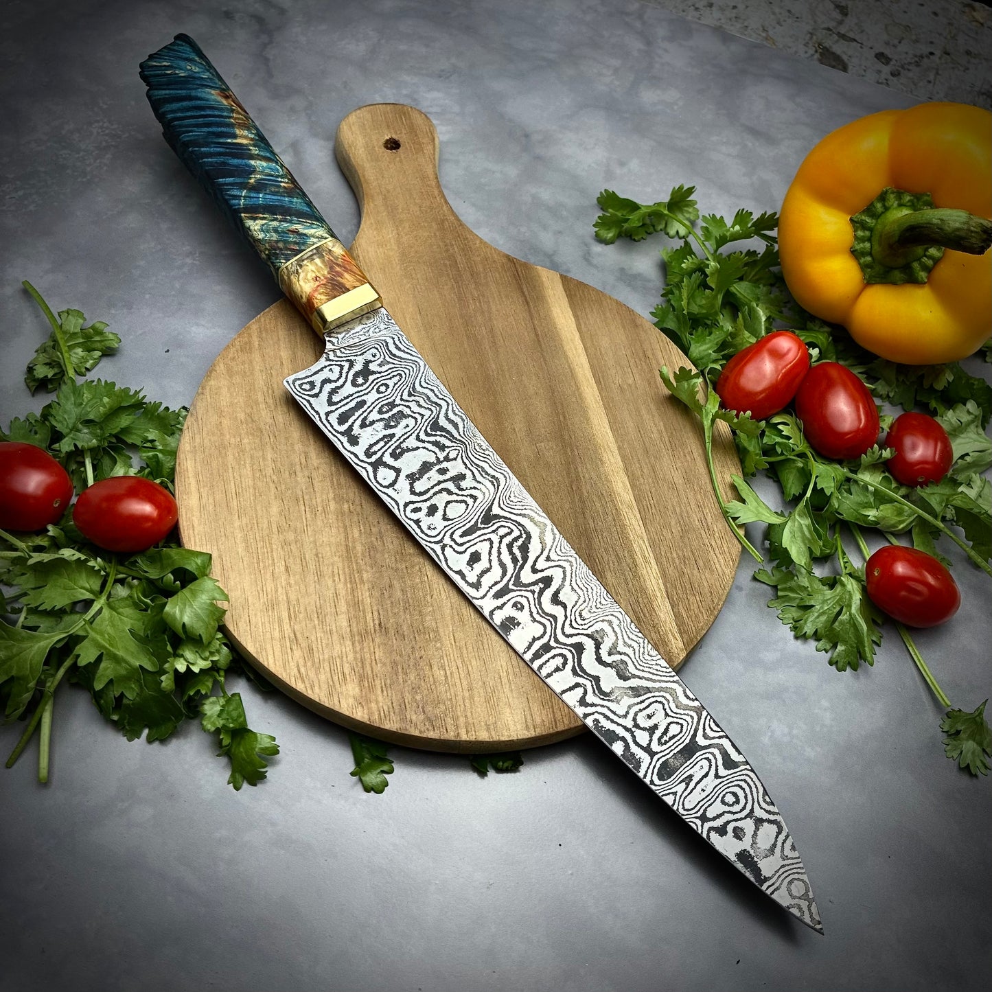 Damascus Japanese Gyuto - Maple Burl Handle