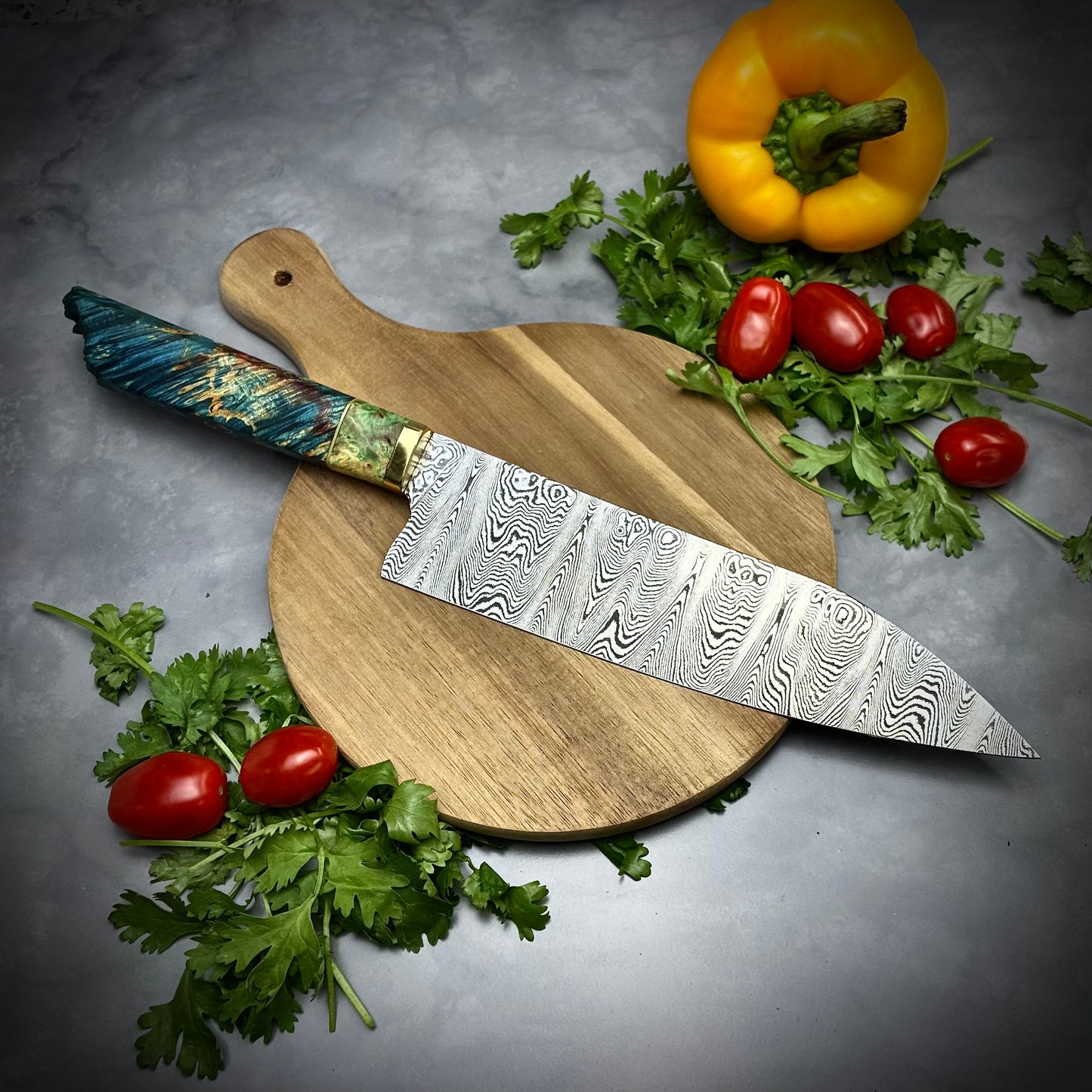 Damascus Japanese Bunka - Live Edge Maple Burl Handle
