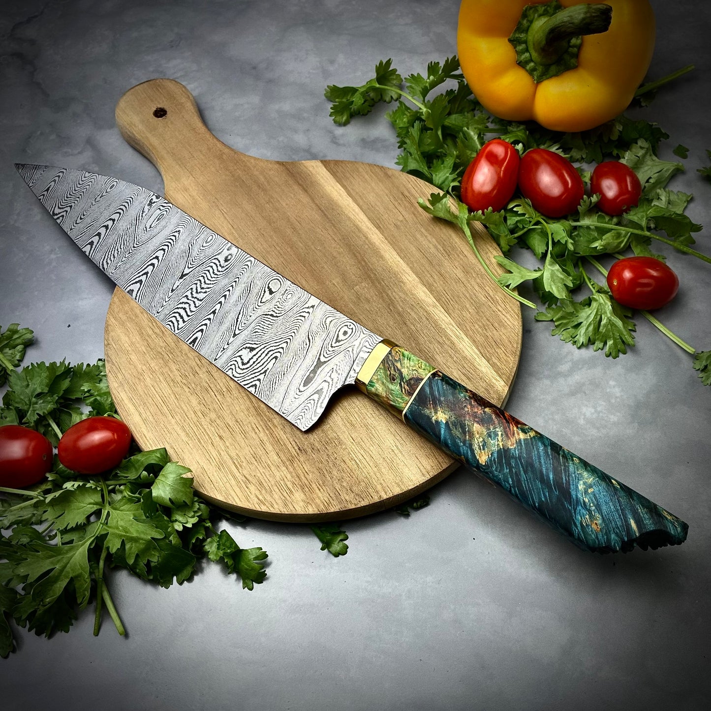 Damascus Japanese Bunka - Live Edge Maple Burl Handle