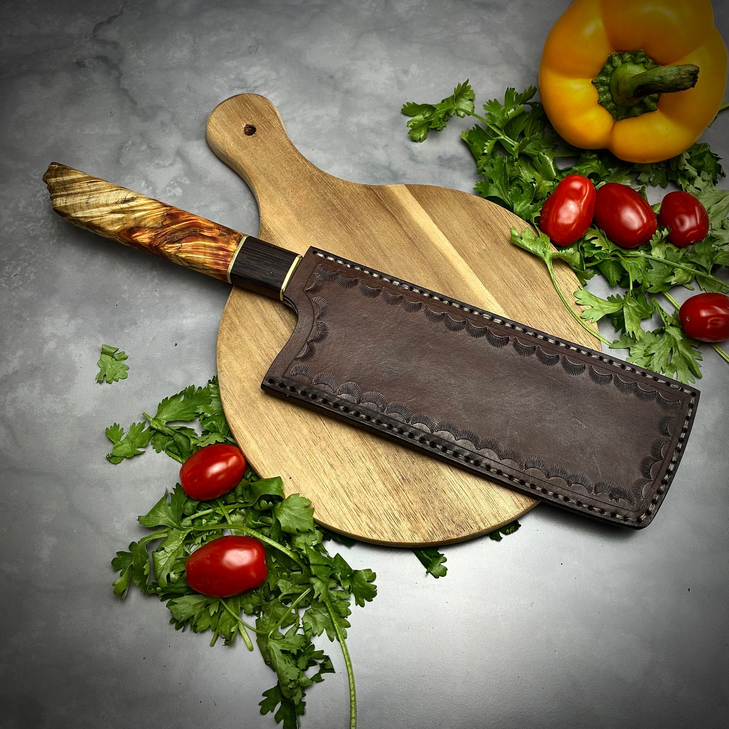 Japanese Nakiri - Live Edge Maple Handle - Forged AEB-L Stainless