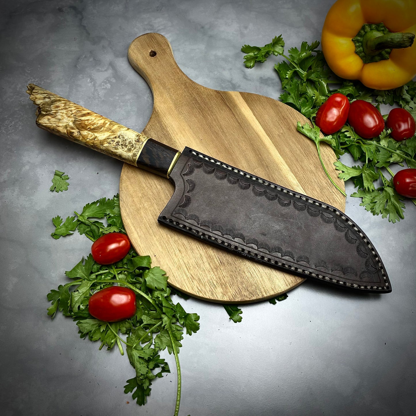 Japanese Santoku - Live Edge Maple Handle - Forged AEB-L Stainless