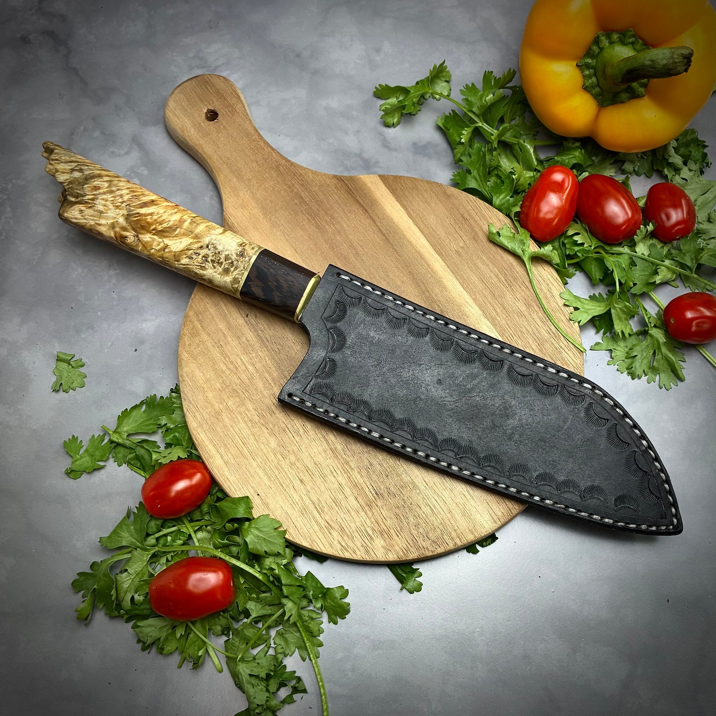Japanese Santoku - Live Edge Maple Handle - Forged AEB-L Stainless