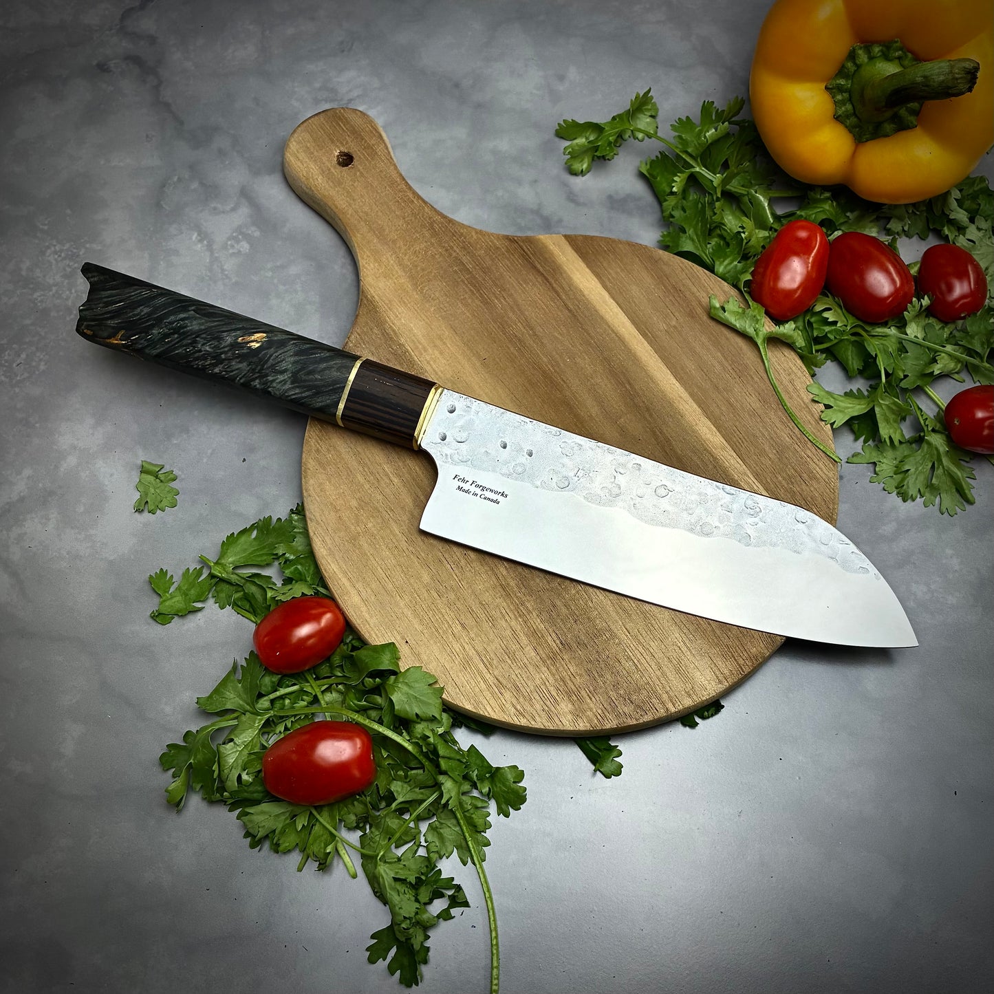 Japanese Santoku - Live Edge Maple Handle - Forged AEB-L Stainless
