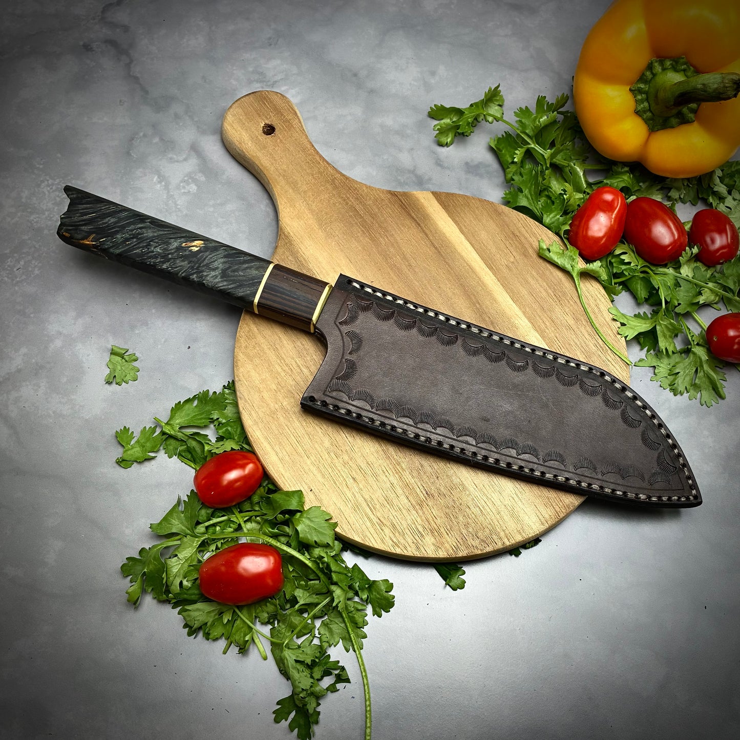 Japanese Santoku - Live Edge Maple Handle - Forged AEB-L Stainless