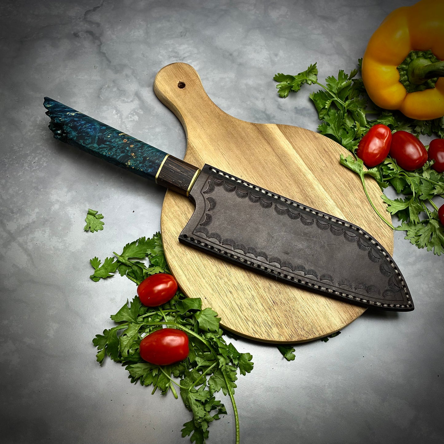 Japanese Santoku - Live Edge Maple Handle - Forged AEB-L Stainless