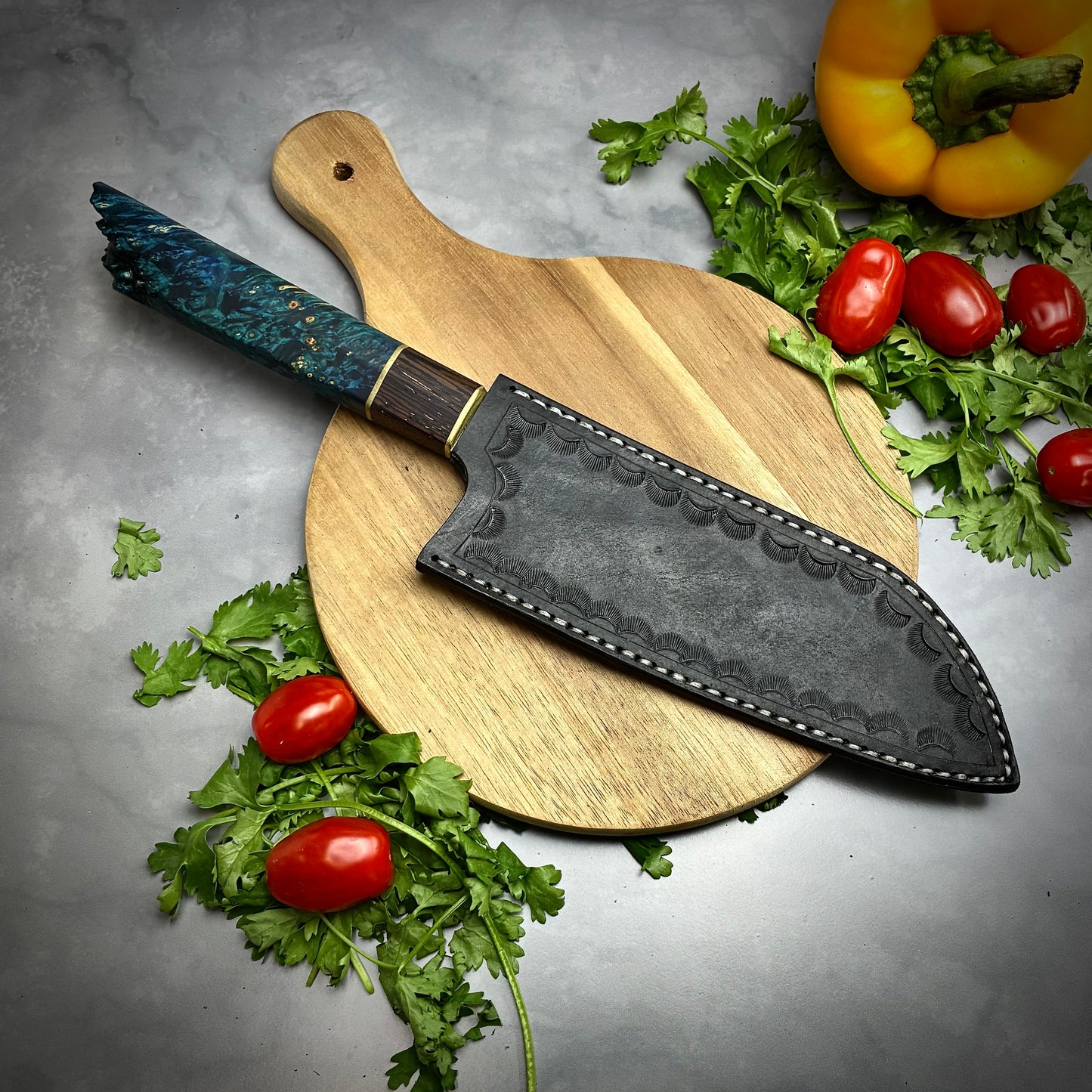 Japanese Santoku - Live Edge Maple Handle - Forged AEB-L Stainless
