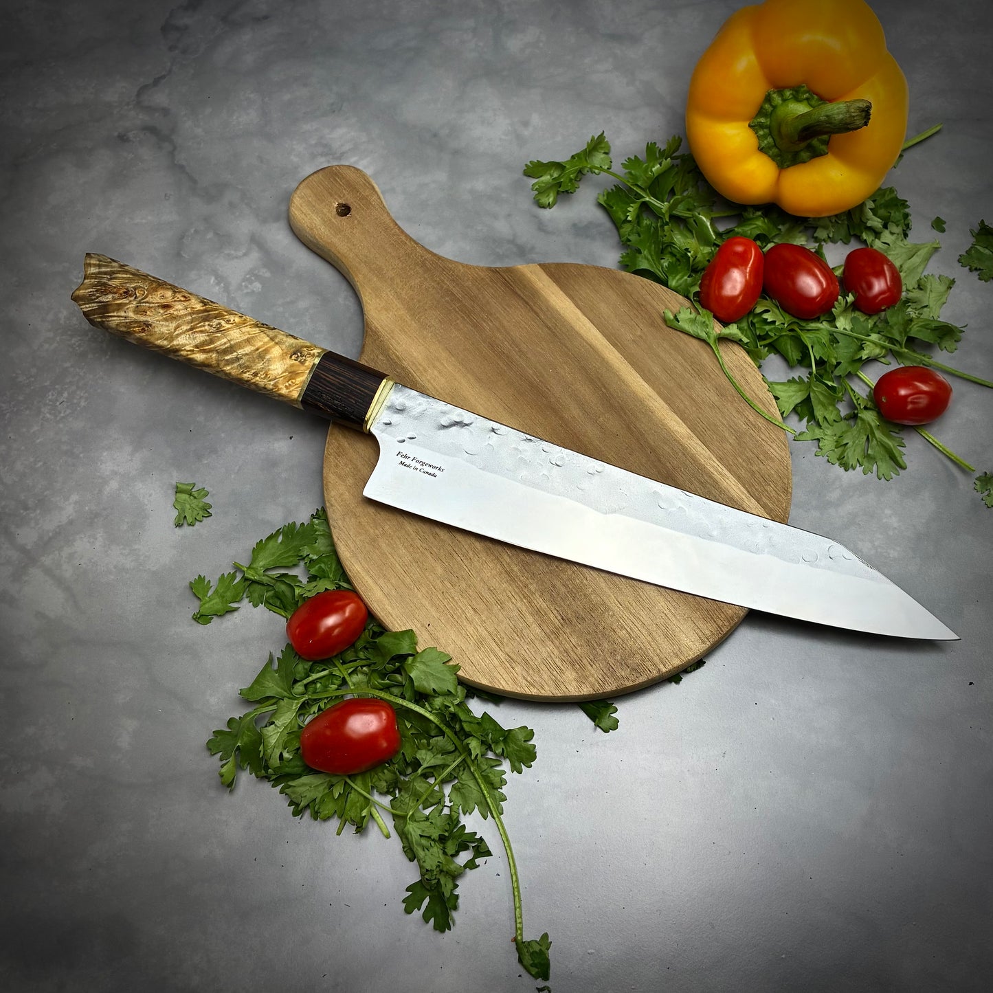 Japanese Kiritsuke - Live Edge Maple Handle - Forged AEB-L Stainless