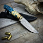 Damascus Hunter - Blue Maple Burl Handle